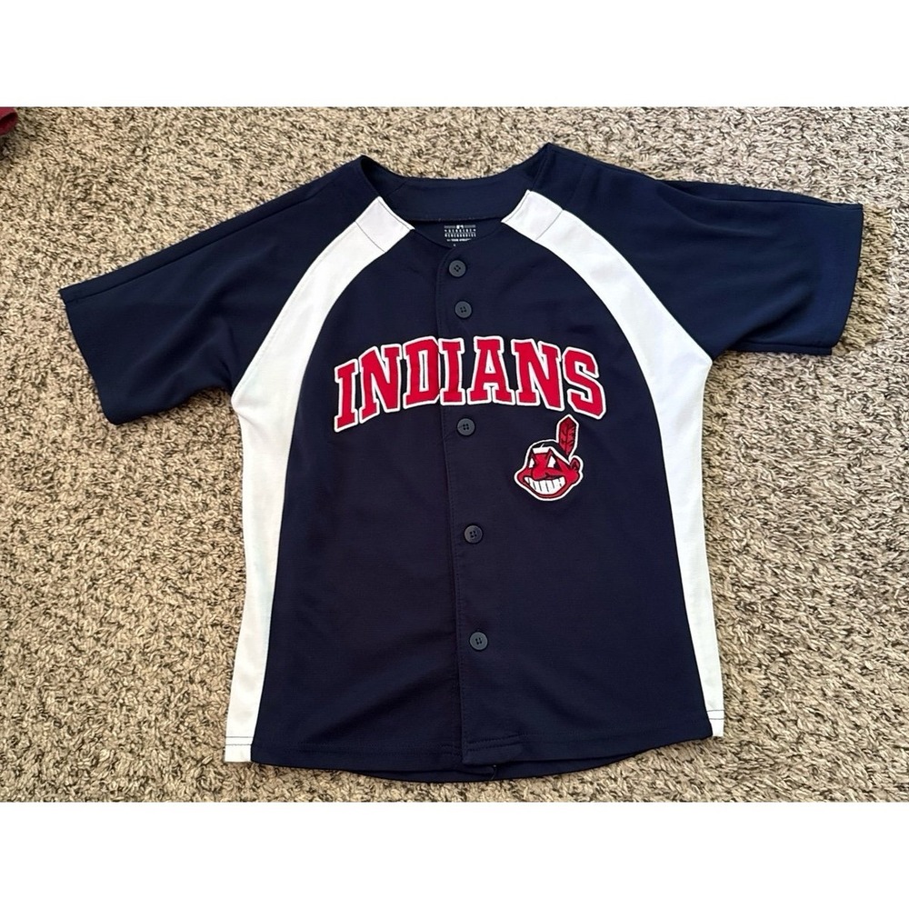 Genuine Merchandise Boys Navy Blue "Cleveland Indians" button down jersey Size S